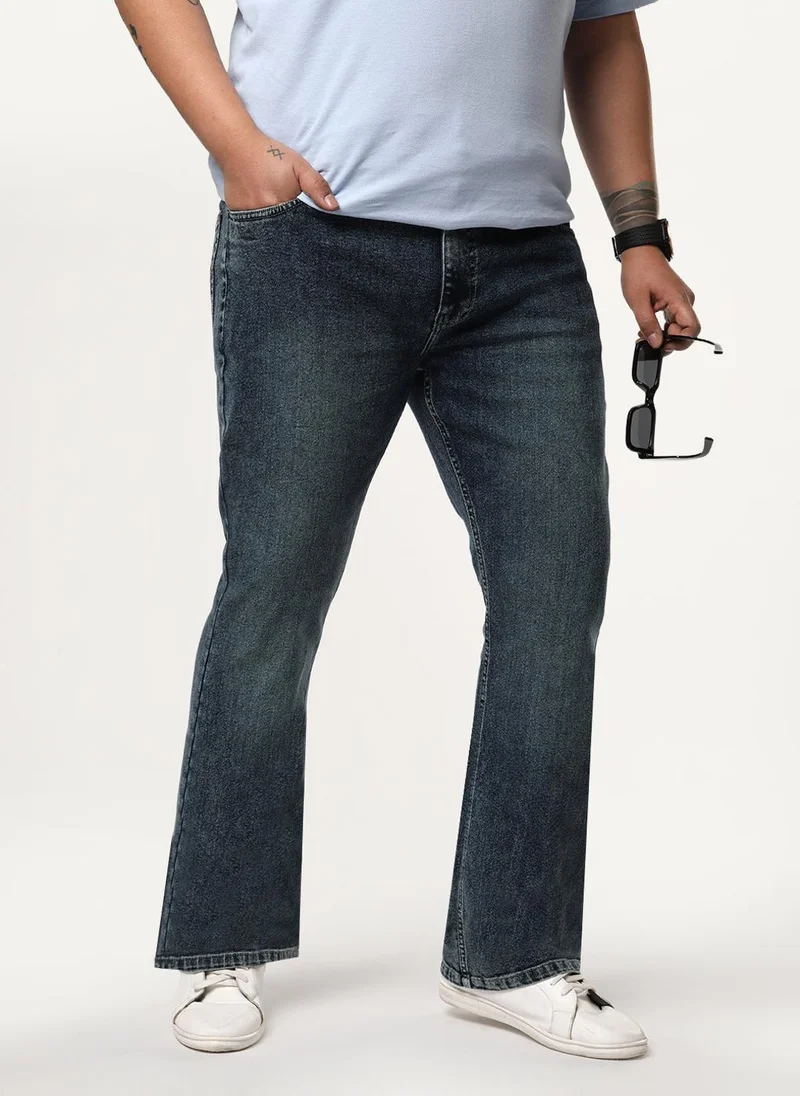 Urbano Plus Men's Blue Bootcut Fit Mid Rise Tinted Heavy Washed Jeans Stretchable